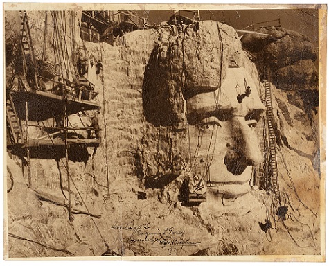Gutzon Borglum inscribed original gelatin silver photograph of the construction of Mount Rushmore, Estimate: $1,000-$1,500